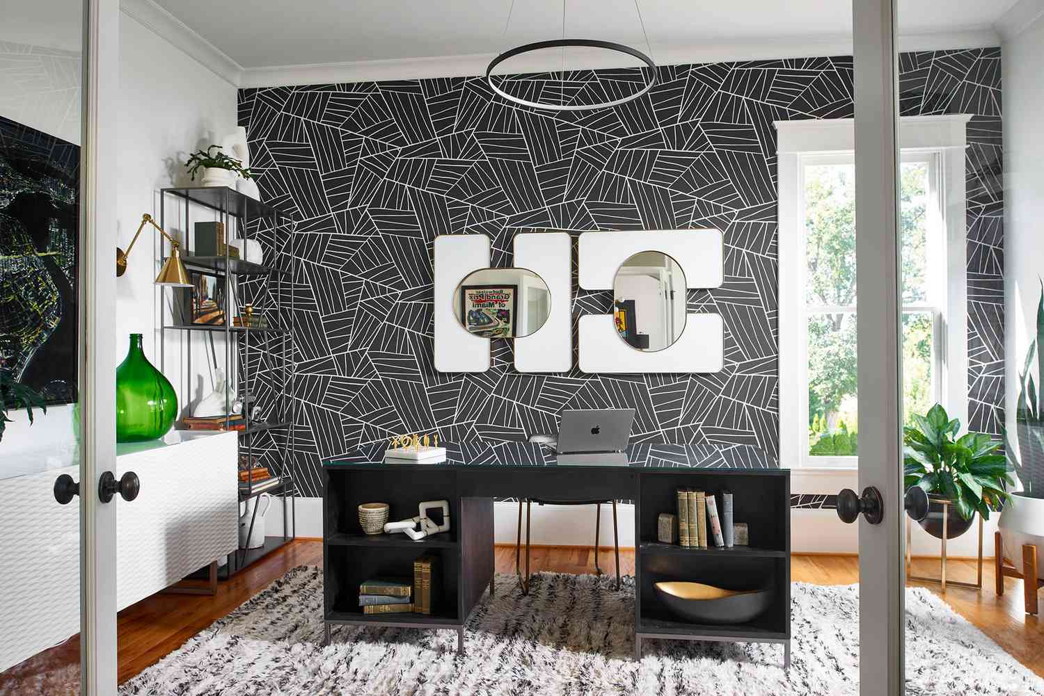 Accent wall with modern wallpaper